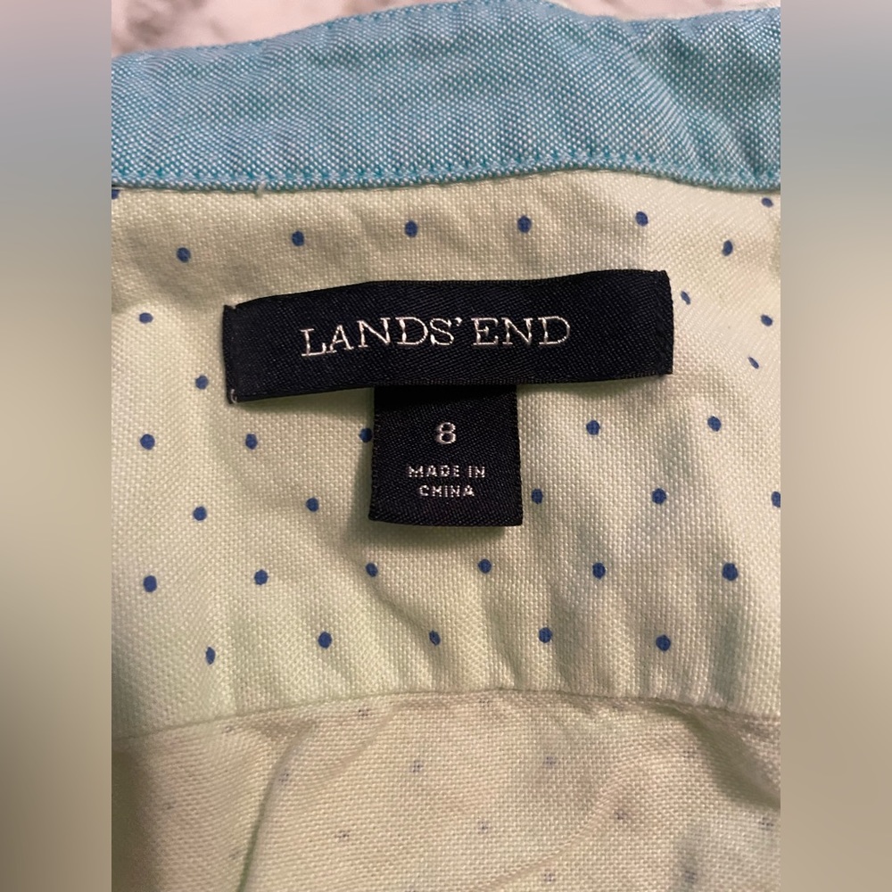 Key lime button down w/ blue polka dots - Picture 2 of 3